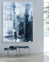 Navy Blue Abstract Wall Art Large Vertical Art Blue And White Abstract Art