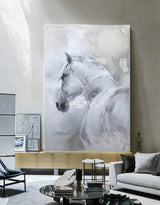 Large White Horse Painting Extra Large Horse Canvas Wall Art Large Horse Canvas Art
