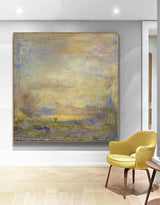 Yellow Abstract Painting Square Modern Canvas Art Extra Large Artwork
