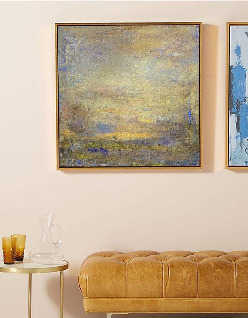 Yellow Abstract Painting Square Modern Canvas Art Extra Large Artwork