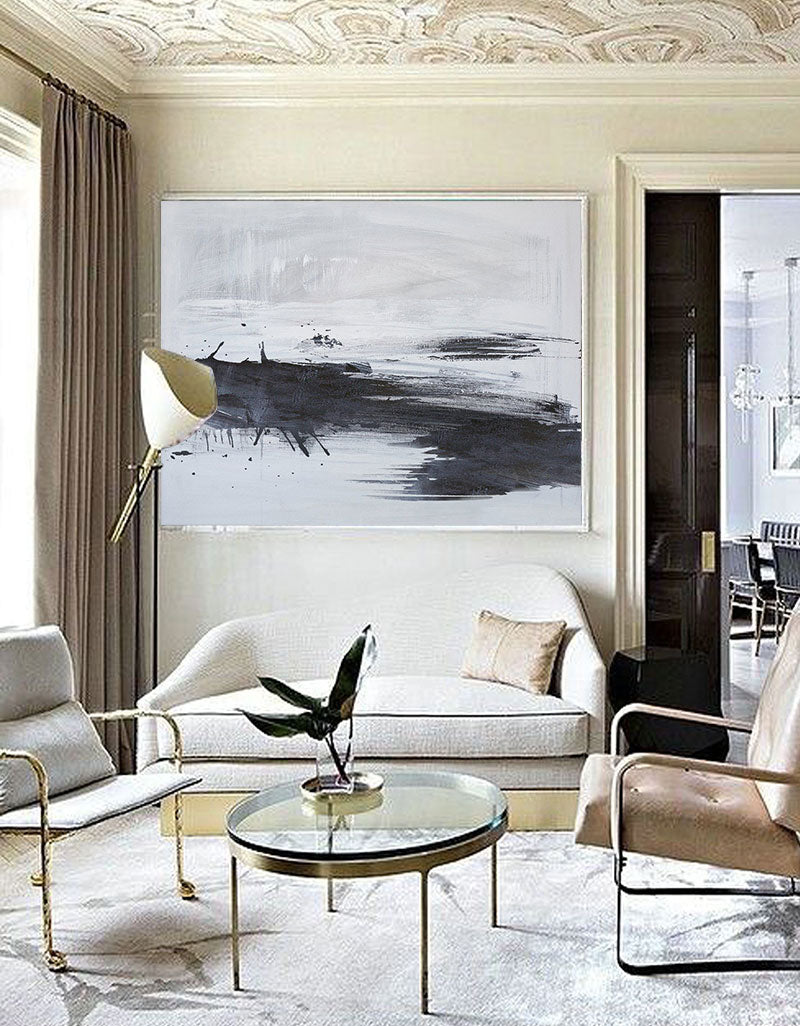 Minimalist Beach Painting Abstract Sea Wall Art Black And White Painting