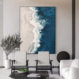 Blue Rich Textured Seascape Painting Large Abstract Wall Art Blue Coastal Canvas Painting
