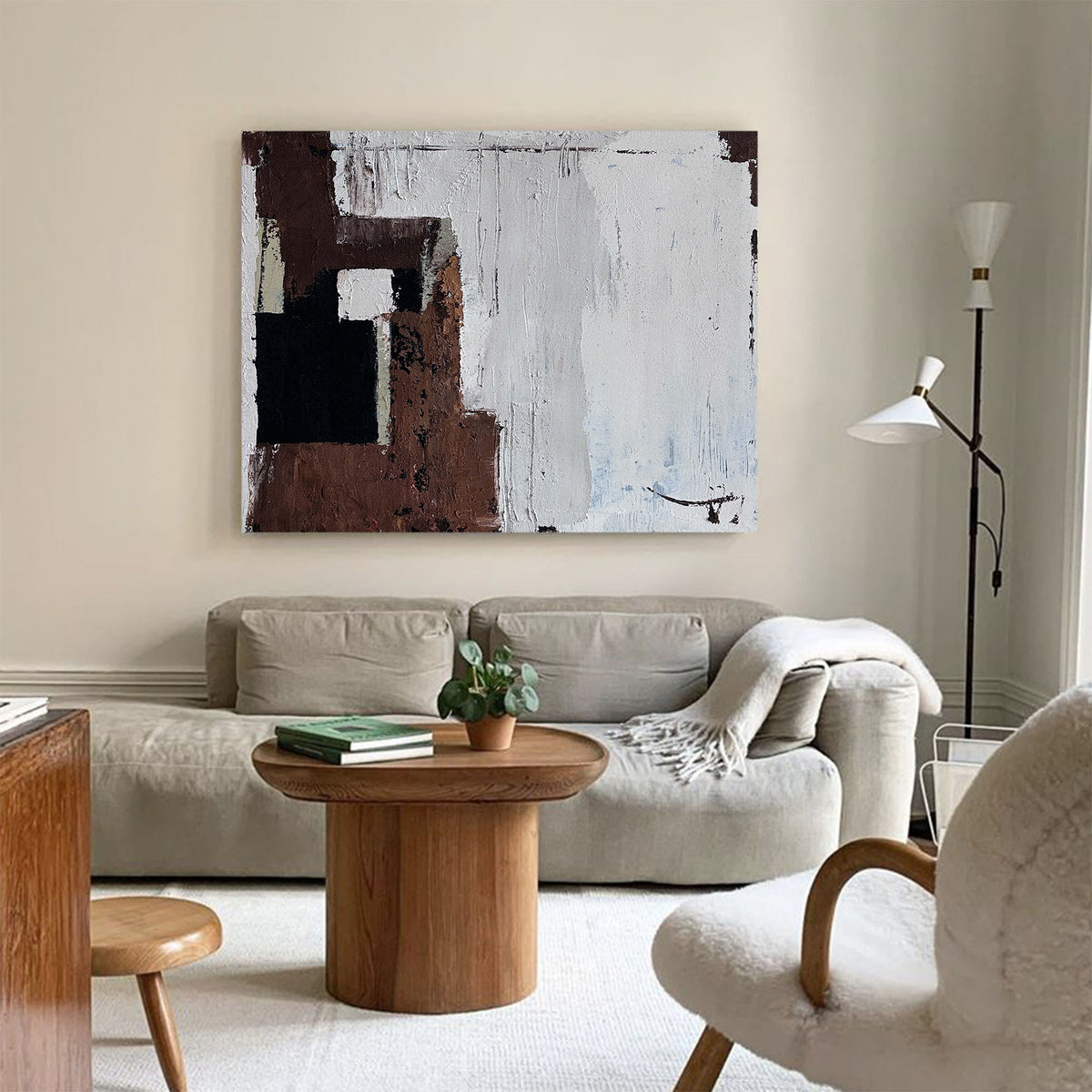 Japandi Abatract Wall Art Large Abstract Oil Paintings On Canvas Brown Acrylic Painting Modern Wall Art