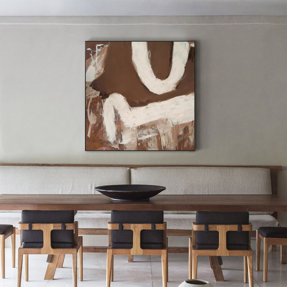 Modern Wabi-sabi Brown Canvas Art Brown White Minimalist Wall Art Acrylic Painting For Livingroom