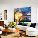 Sunset And Ocean Acrylic Painting Large Ocean Canvas Art Ocean Wave Art For Living Room Wall Art