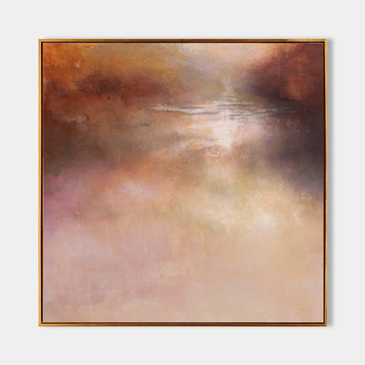 Modern Bright Orange Abstract Sunset Landscape Painting Square Acrylic Painting Of Nature Lake Landscape Painting