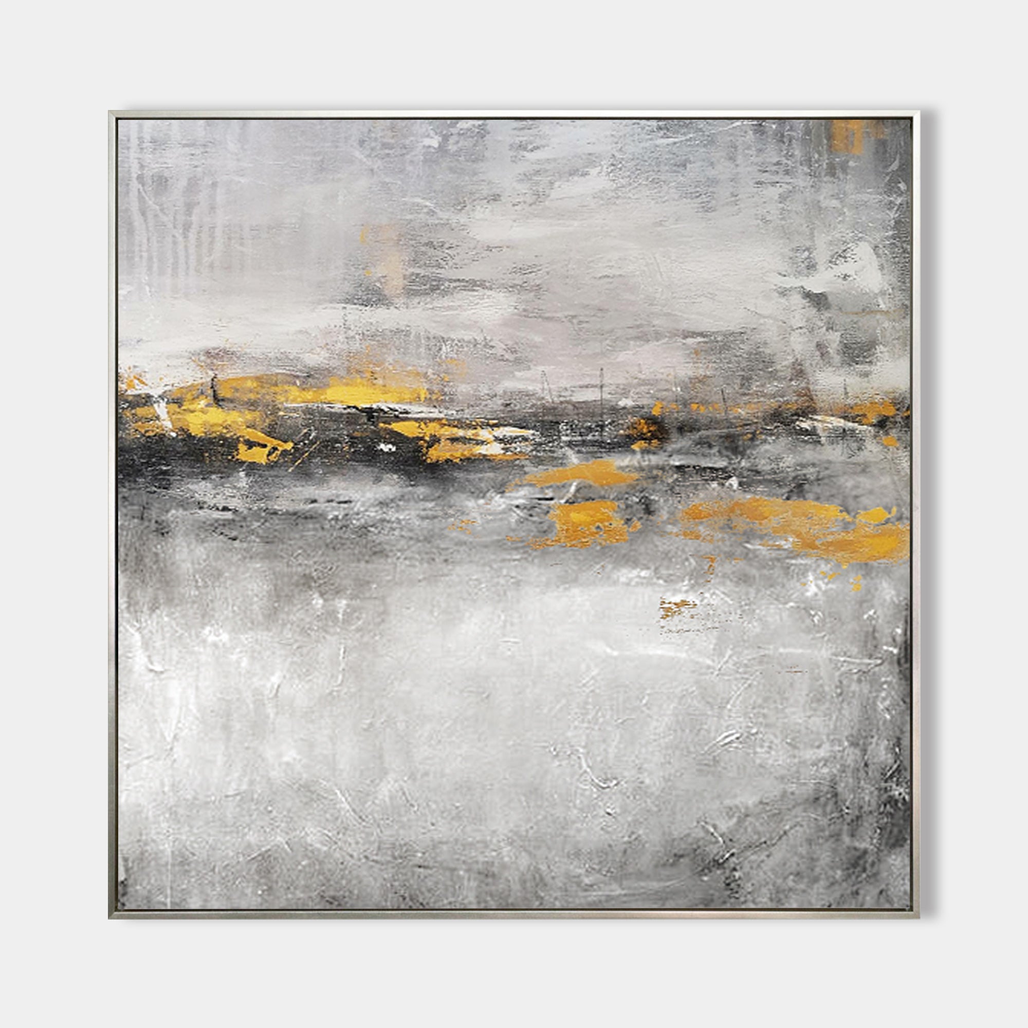 Black White Painting Large Gold Abstract Landscape Painting Modern Abstract Acrylic Canvas Art