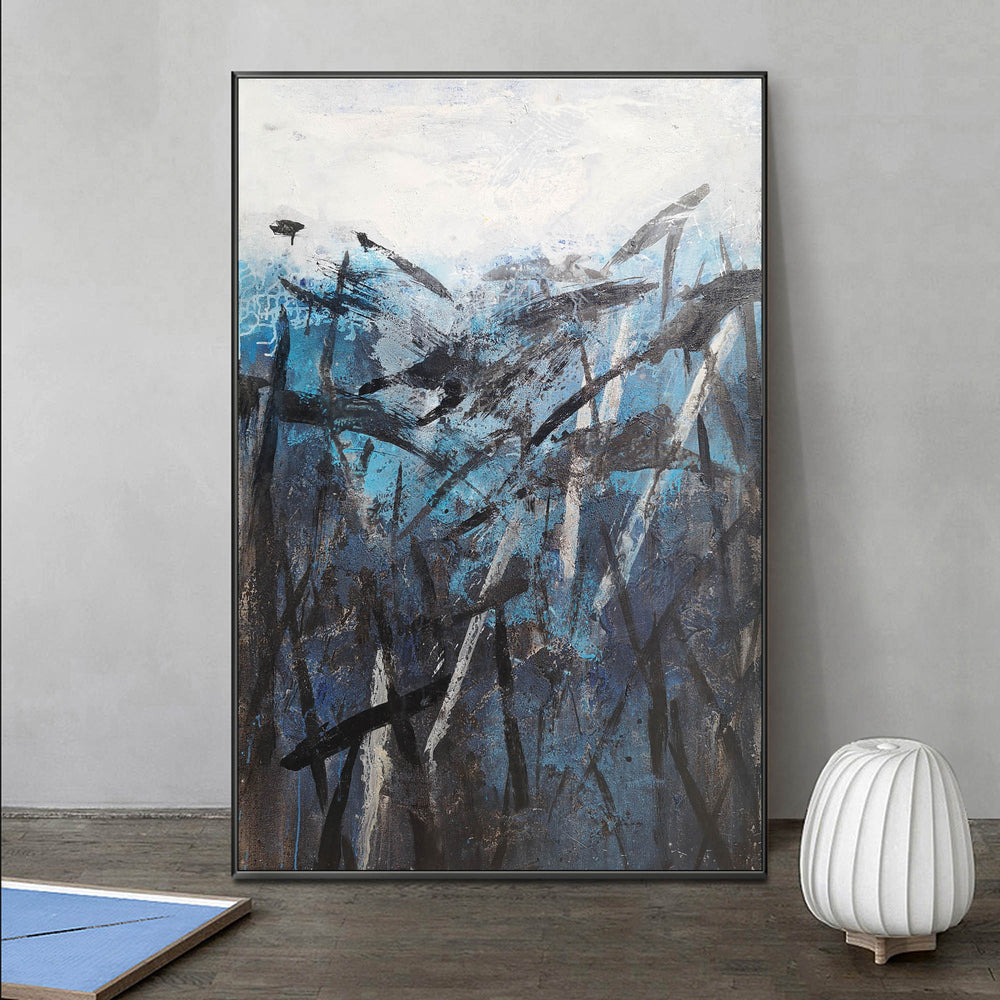 Blue And Black Abstract Painting Blue Canvas Painting Oversized Canvas Art Contemporary Abstract Painting Large Canvas Art For Living Room