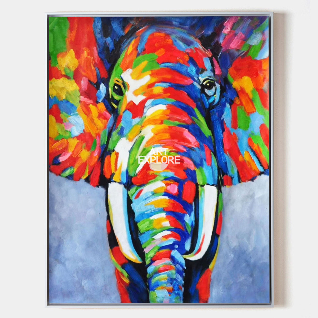 Color Elephant Abstract Painting Large colorful Animal Painting