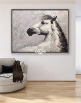 Horse Acrylic Painting White Horse Art Framed Horse Art Horse Portrait Painting