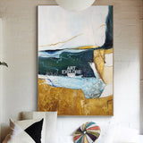 Abstract Gold Canvas Art Green Canvas Painting Vertical Texutred Art |Artexplore