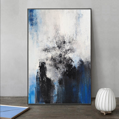 Large Blue Abstract Painting Navy Blue Abstract Art Original Blue Acrylic Paintings Blue And White Abstract Painting Living Room Canvas Art