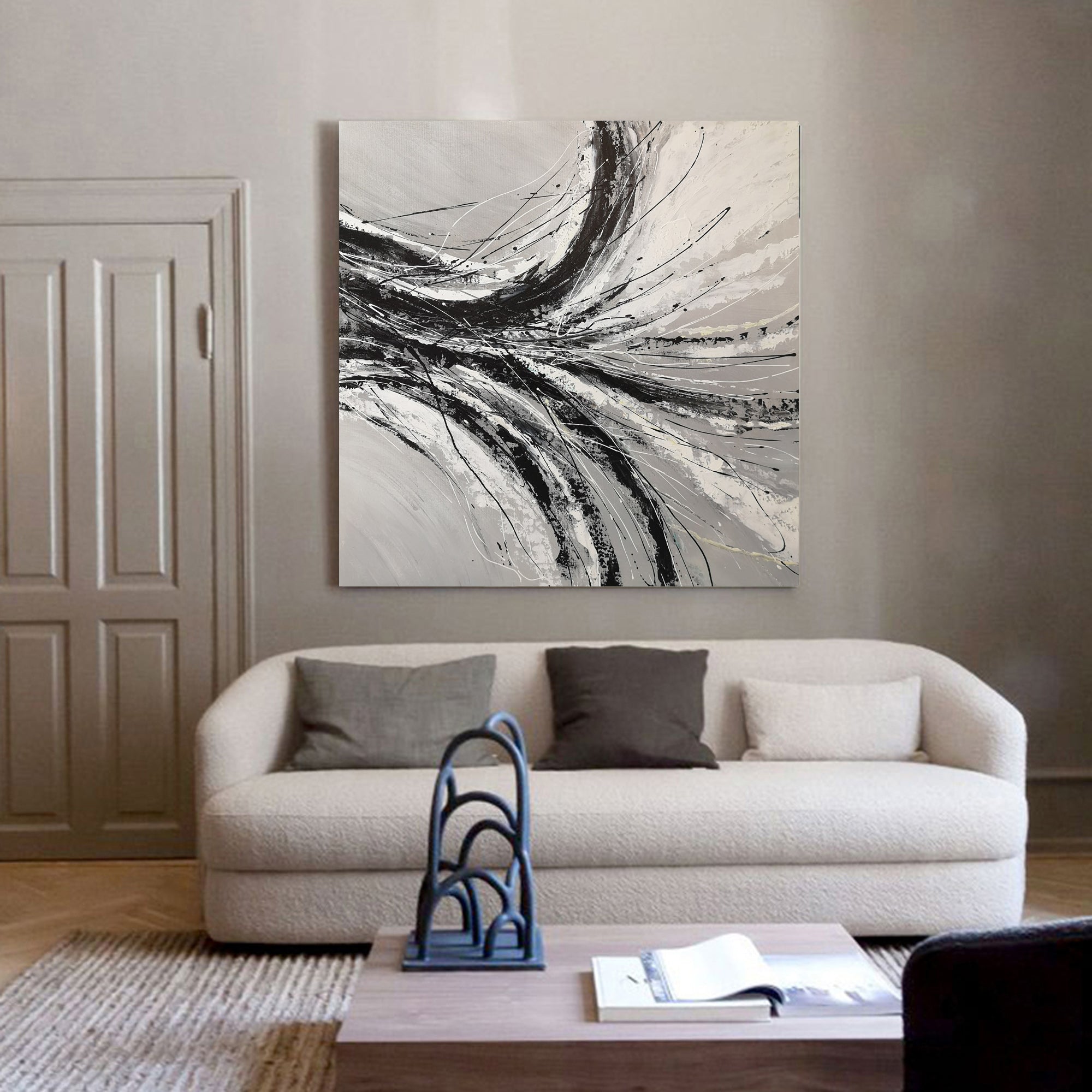 40 x 40 Abstract Modern Art Paintings Square Black And White Canvas Art