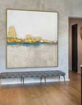 Square Gold Acrylic Painting Large Abstract landscape wall art