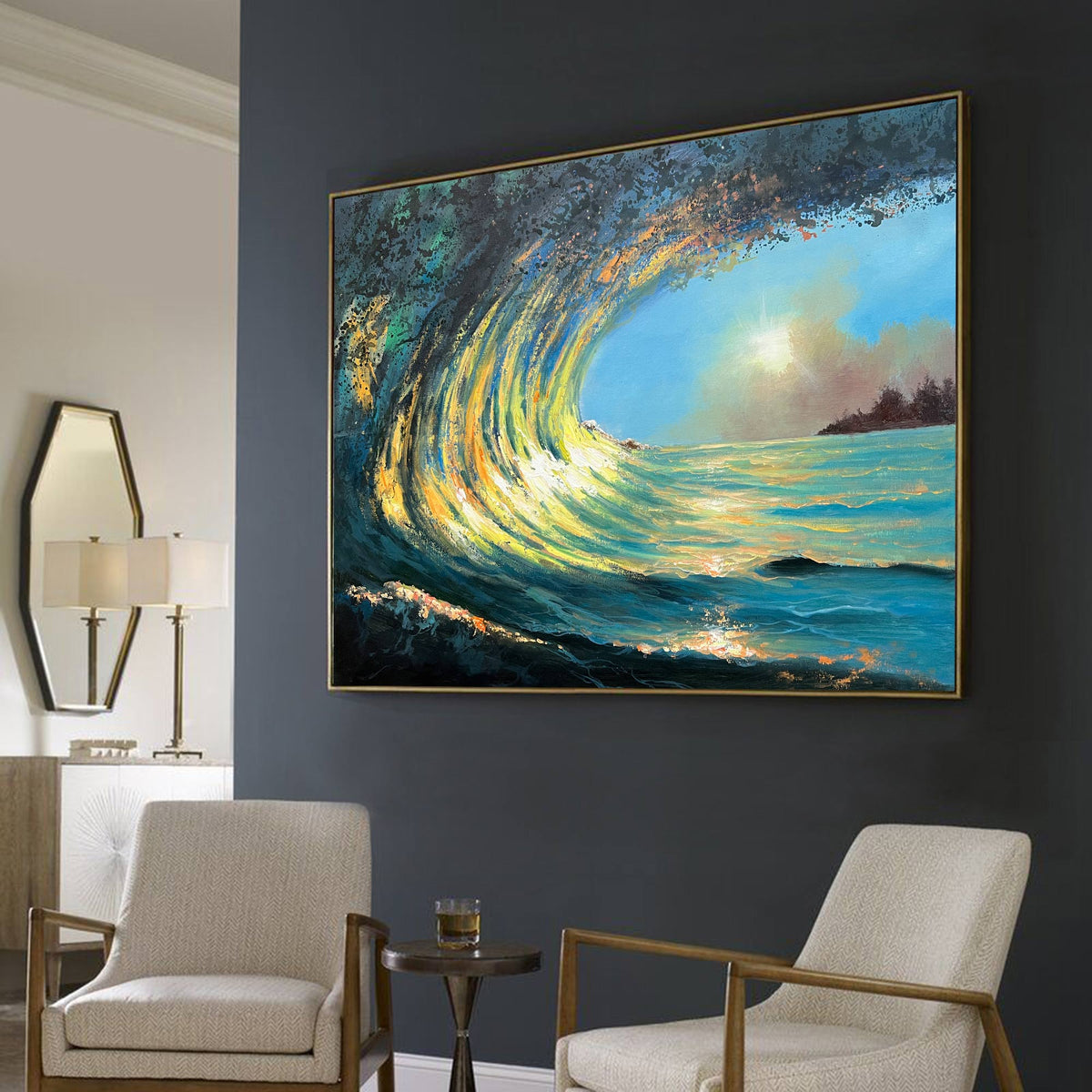 Sunrise And Wave Landscape Acrylic Painting Large Wave Canvas Art Huge Ocean Wave Art For Living Room Wall Art