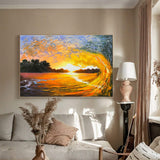 Large Sunset And Ocean Canvas Art Wave Painting On Canvas Huge Ocean Modern Art For Living Room Decor
