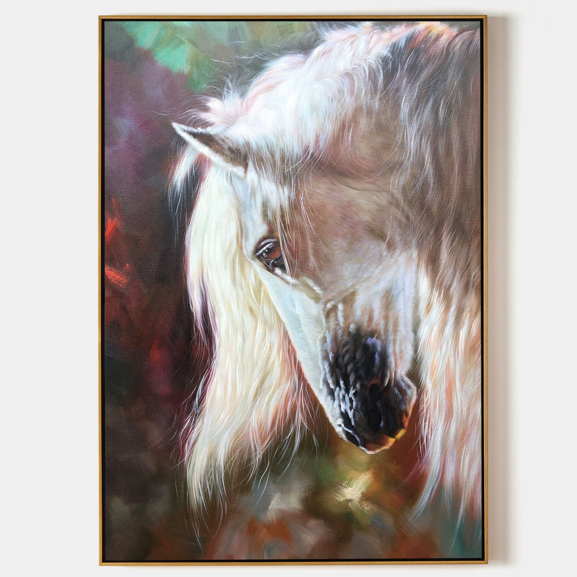 Modern Large White Horse Oil Painting Wild Horse Livingroom Canvas Wall