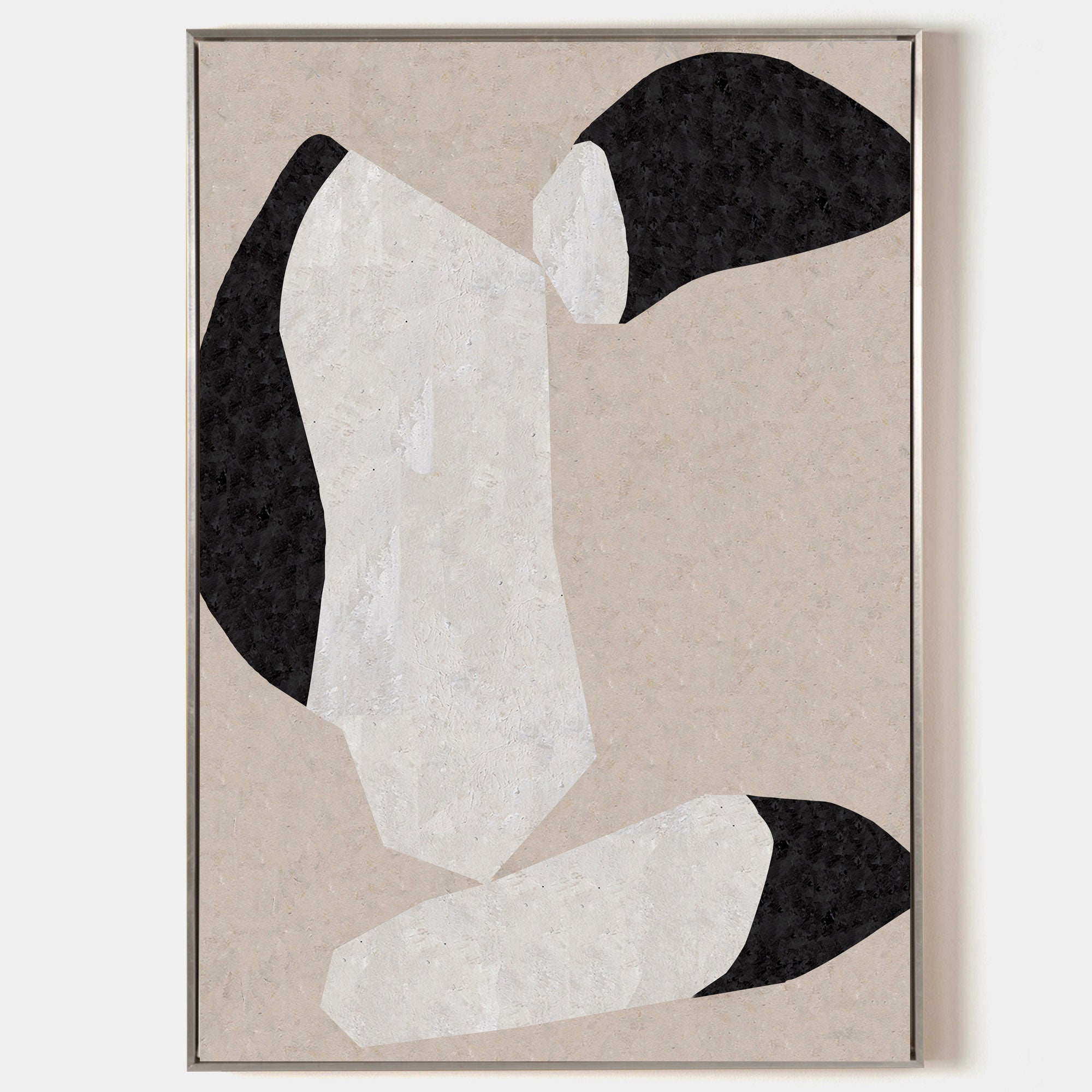 Modern Large Plaster Art On Canvas Beige Abstract Painting White And Black Minimalist Geometric Painting Black And White Cool Abstract Minimalist Painting