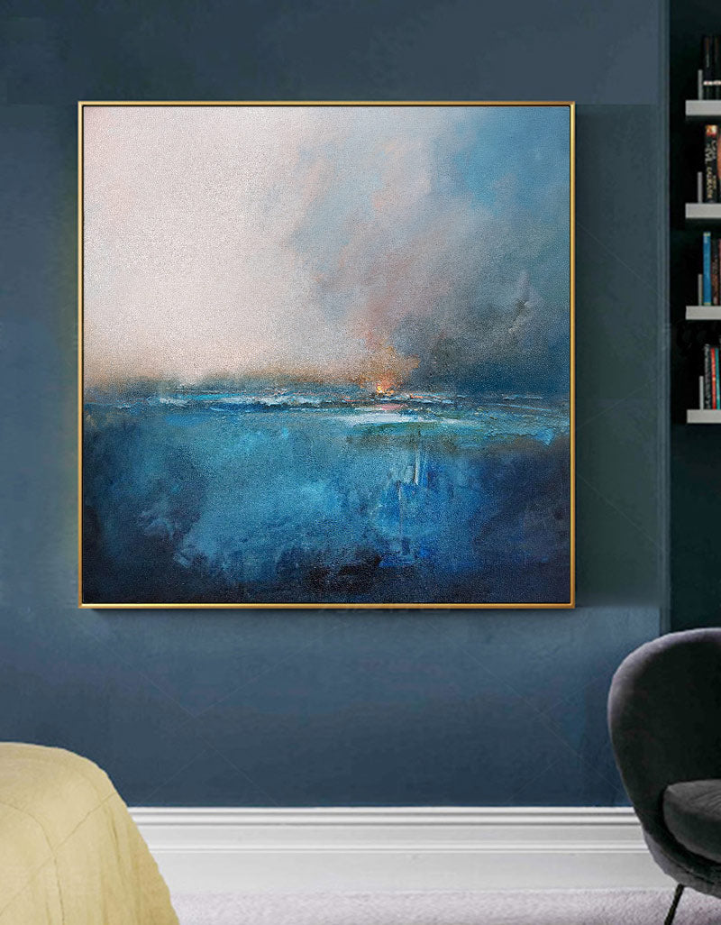 Large Beach Artwork Ocean Sunset Wall Art Abstract Seascape Paintings