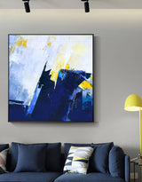 Original Blue And Yellow Abstract Art Extra Large Abstract Squares Canvas Painting
