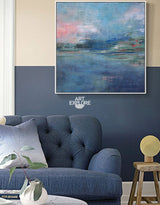 Abstract Beach Art Large Coastal Wall Art Canvas Blue Oversized Coastal Framed Art