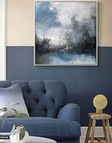 Beach Blue Paint Oversized Framed Coastal Wall Art Modern Coastal Artwork