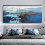 Panoramic Blue Ocean painting Acrylic Large Coastal Wall Art Canvas Impressionist Seascapes Contemporary Ocean Art