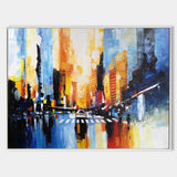 Large abstract night city painting cityscape wall art