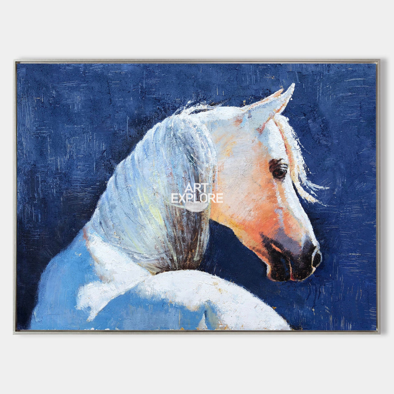 Famous Oil Paintings Of Horses White Horse Painting Framed Horse Wall Art