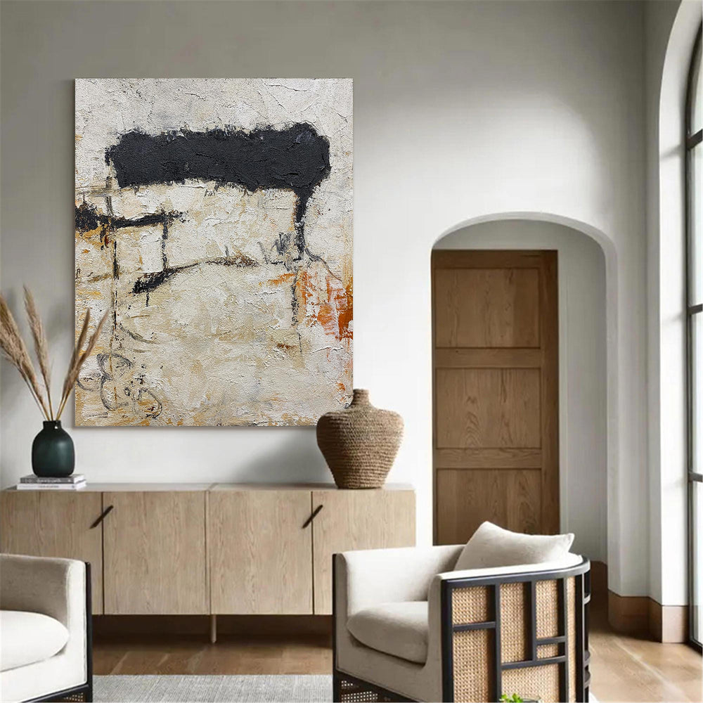 Original Minimalist Abstract Art Large Black White Yellow Acrylic Painting On Canvas Contemporary Art Modern Canvas Art