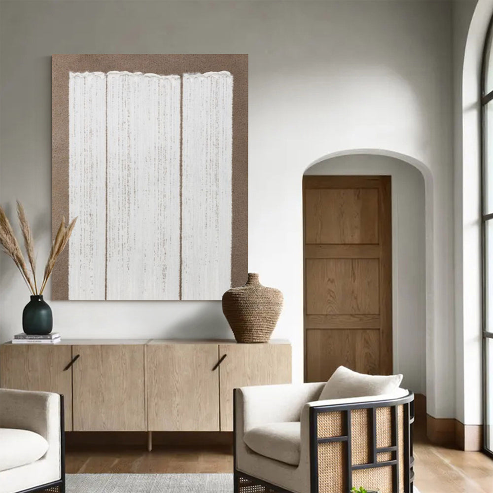 Wabi-sabi Khaki White Canvas Art Large Minimalist Painting Khaki White 3D Textured Acrylic Painting Modern Minimalist Art