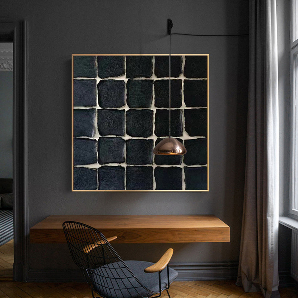 Wabi-sabi Black Minimalist Canvas Art 3D Black Rich Textured Wall Art Large Acrylic Painting For Sale