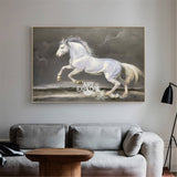 White Running Horses Canvas Wall Art Extra Large Wild Horse Canvas Art Moddern White Horse Painting