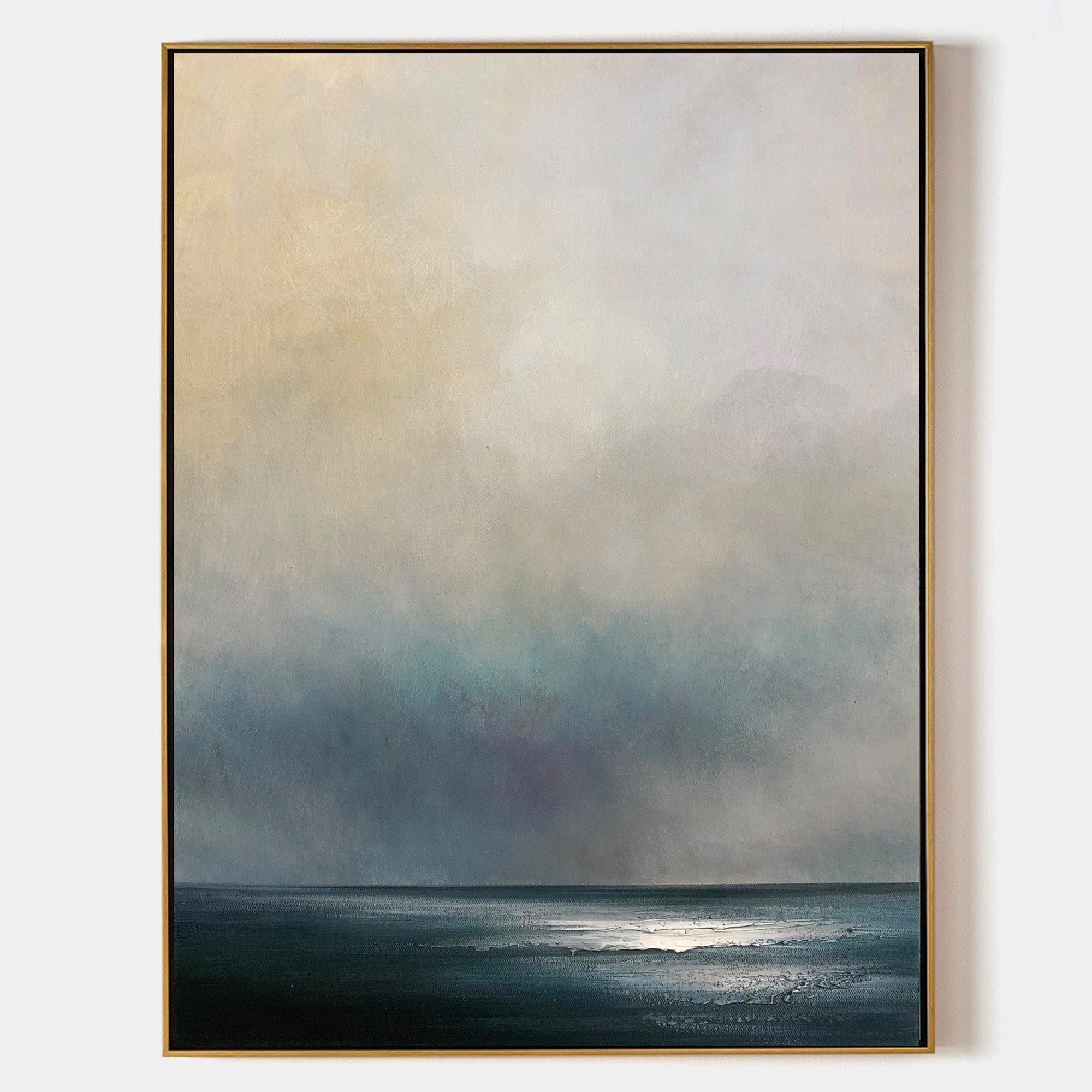 Modern Dark Blue Abstract Art Minimalist Acrylic Painting Canvas Wall Art For Livingroom