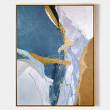 Large Vertical Blue Gold Wall Art Oversized Abstract Canvas Art For Living Room
