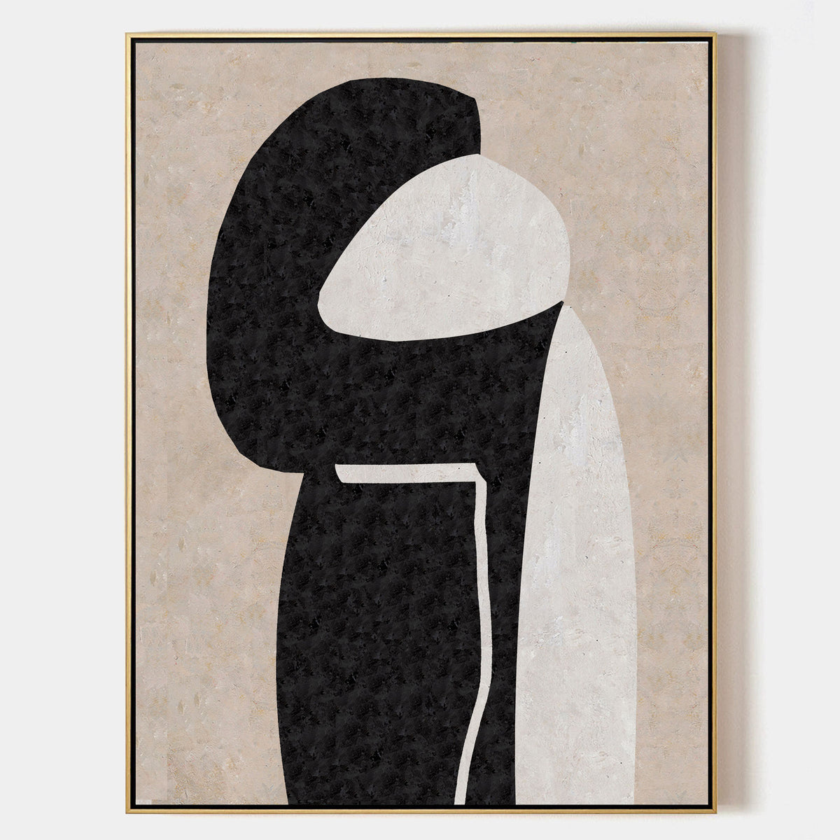 Modern Minimalist Painting Black White And Beige Cool Line Geometric Acrylic Painting Minimalist Painting For Sale