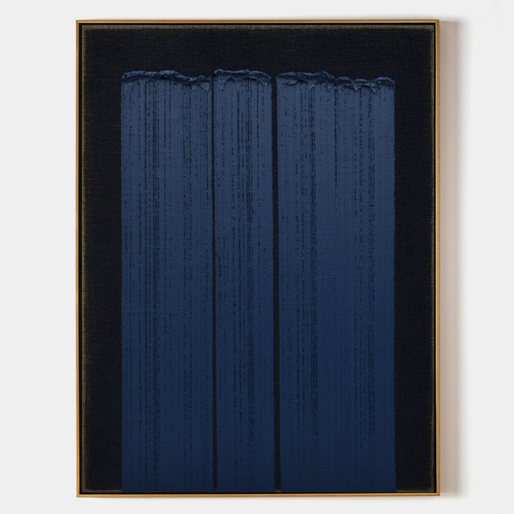 Wabi-sabi Black Blue Acrylic Painting Blue Minimalist Painting Blue 3D Textured Painting Modern Minimalist Art