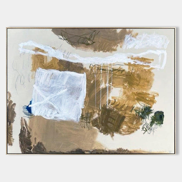 Large Canvas Abstract Art Khaki Abstract Canvas Painting Abstract Painting In Beige
