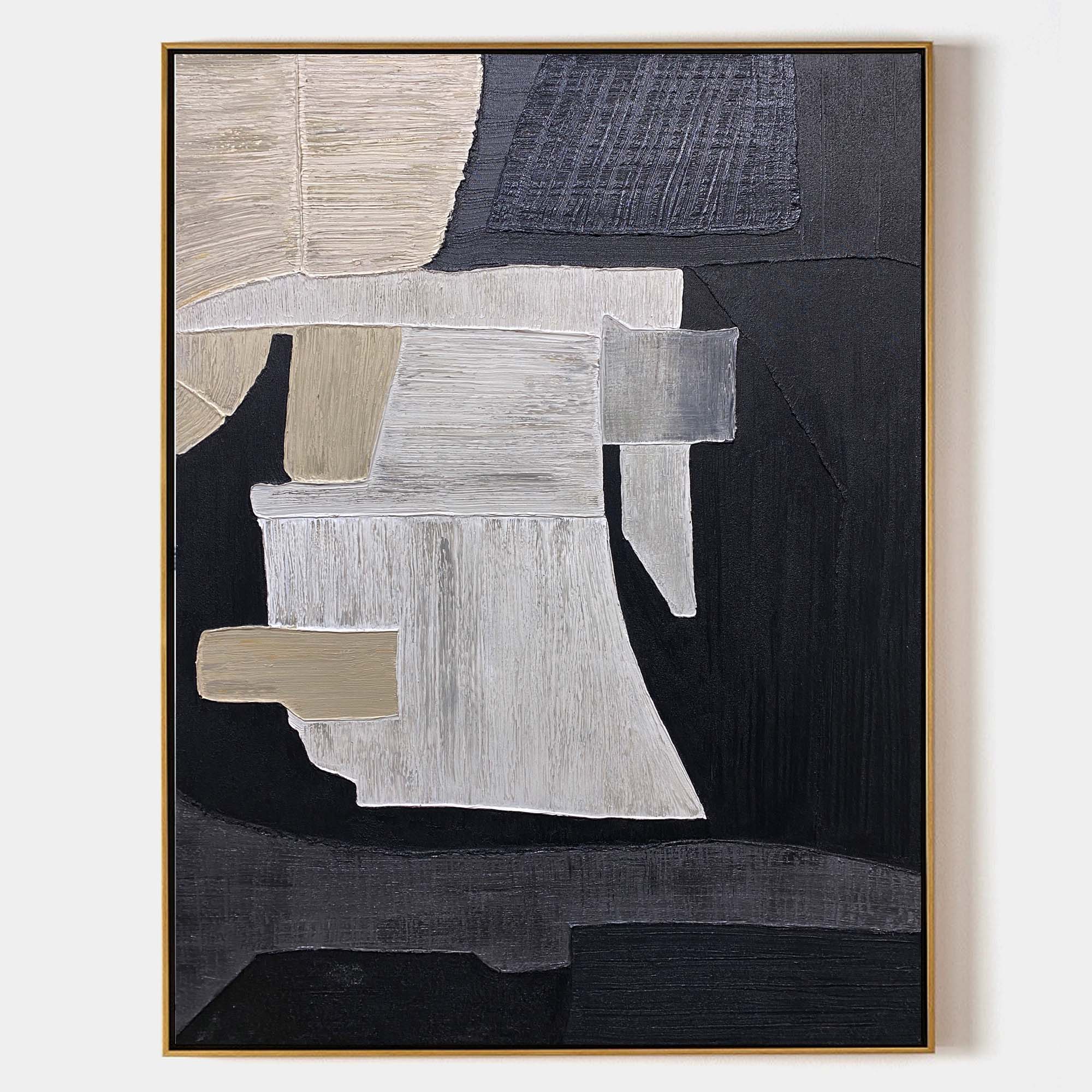 Large Black Beige Artwork Modern Abstract Wall Art Abstract Acrylic Painting Canvas Livingroom Artworks