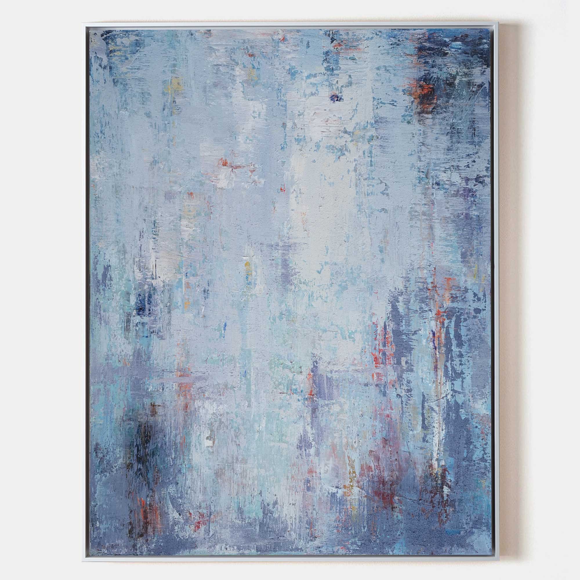 Large Light Blue Abstract Painting Original Oversized BLue And White Wall Art Canvas