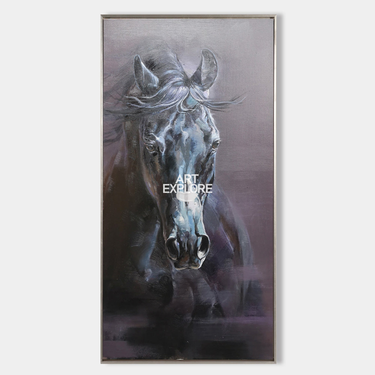 Large Black Arabian Horse Paintings Equestrian Painting Framed Horse Wall Art