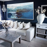 Panoramic Blue Ocean painting Acrylic Large Coastal Wall Art Canvas Impressionist Seascapes Contemporary Ocean Art