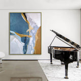 Large Vertical Blue Gold Wall Art Oversized Abstract Canvas Art For Living Room