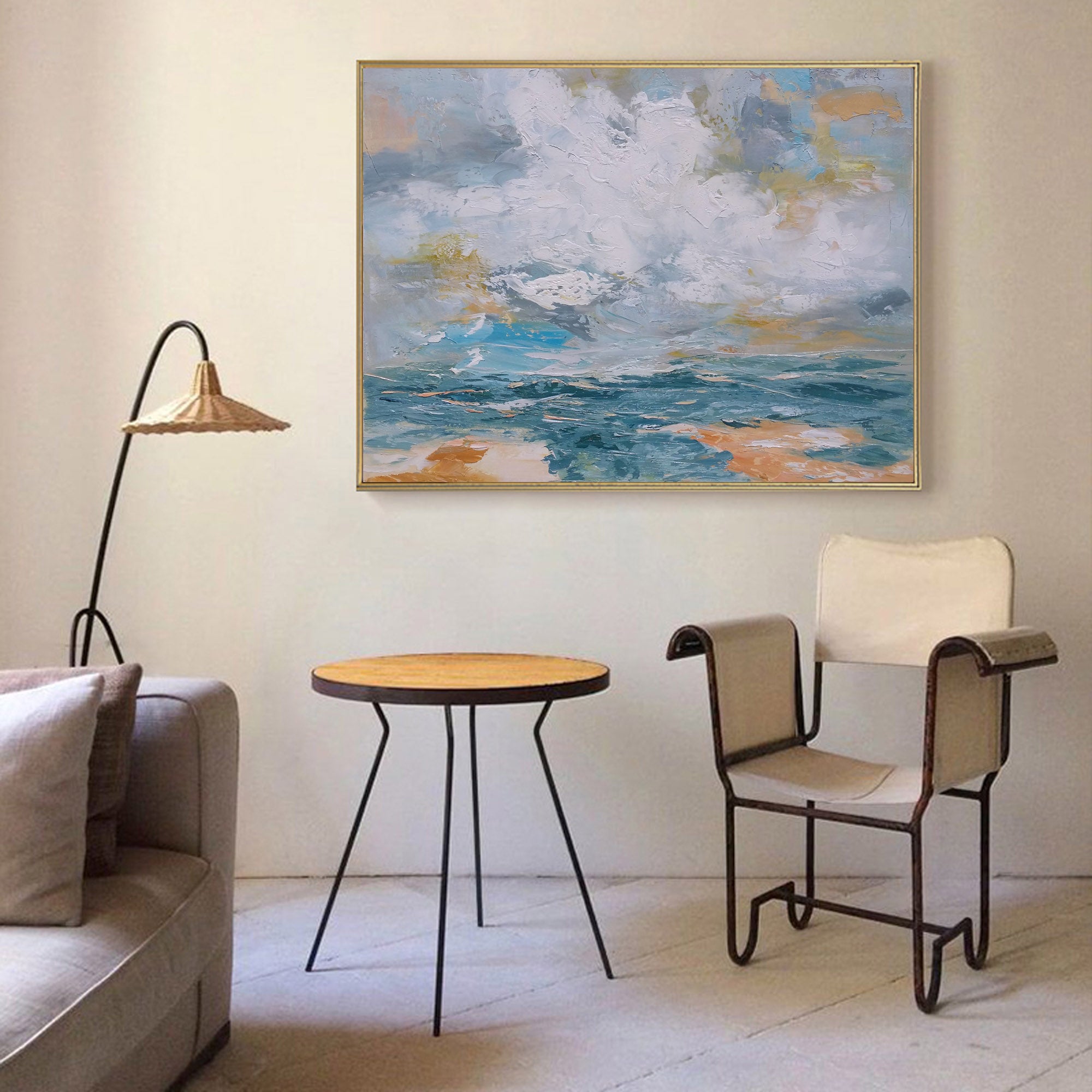 Large Abstract Ocean Canvas Painting Acrylic Oversized Horizontal Wall Art