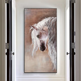 Arabian White Horse Paintings On Canvas Horse Portrait Painting Oversized Horse Art