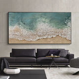 Textured Ocean Wave Canvas Wall Modern Seaside Panoramic Wall Art Blue Beach Painting