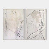 Modern Black Line Abstract Wall Art Set Of 2 Beige Minimalist Painting Beige And White Minimalist Wall Art For Sale
