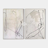 Modern Black Line Abstract Wall Art Set Of 2 Beige Minimalist Painting Beige And White Minimalist Wall Art For Sale