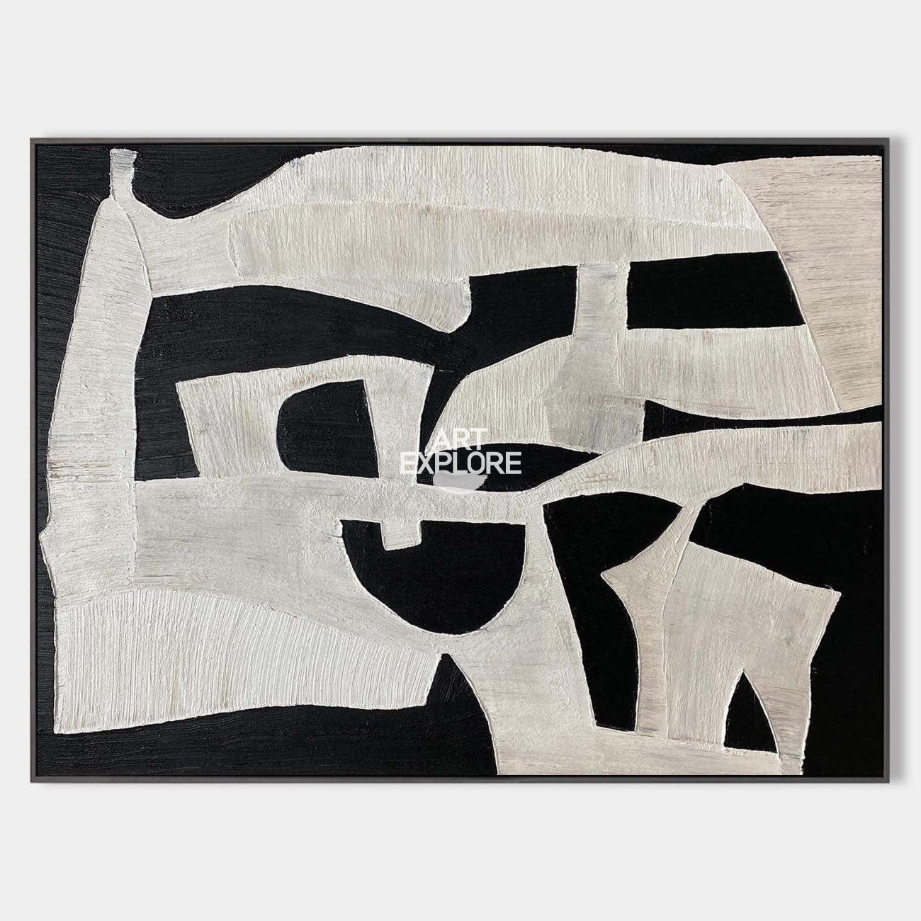 Black And White Abstract Wall Art Large Canvas Art Modern Horizontal Abstract Art For Sale