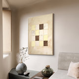 Wabi-sabi Beige Plaided Canvas Art Large Minimalist Wall Art Beige Acrylic Painting For Sale